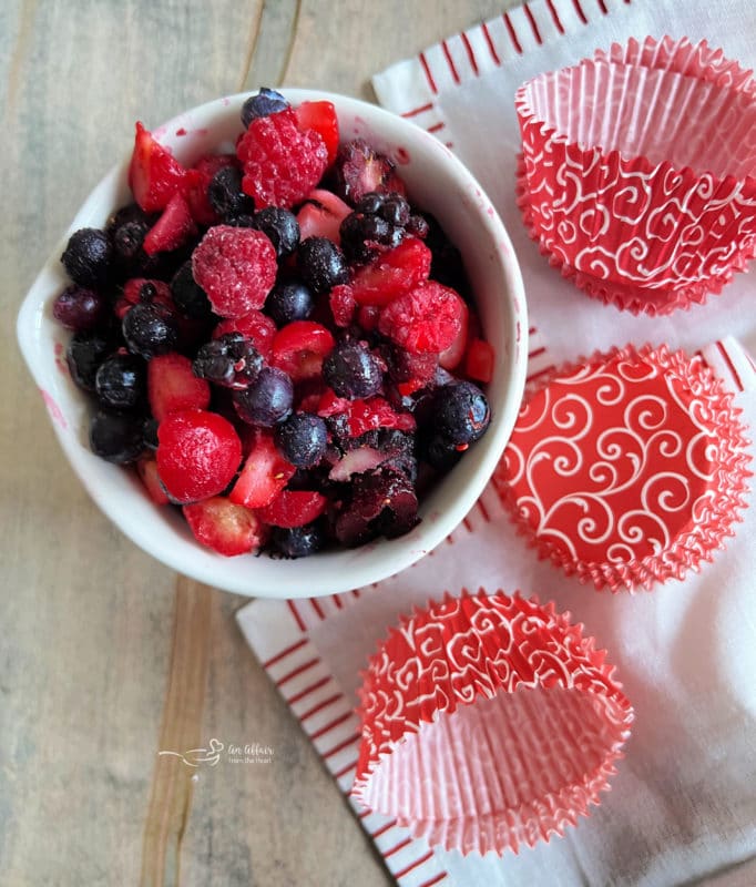 Muffin liners and berry mix