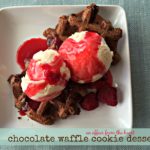 chocolate waffle cookie dessert on a white plate