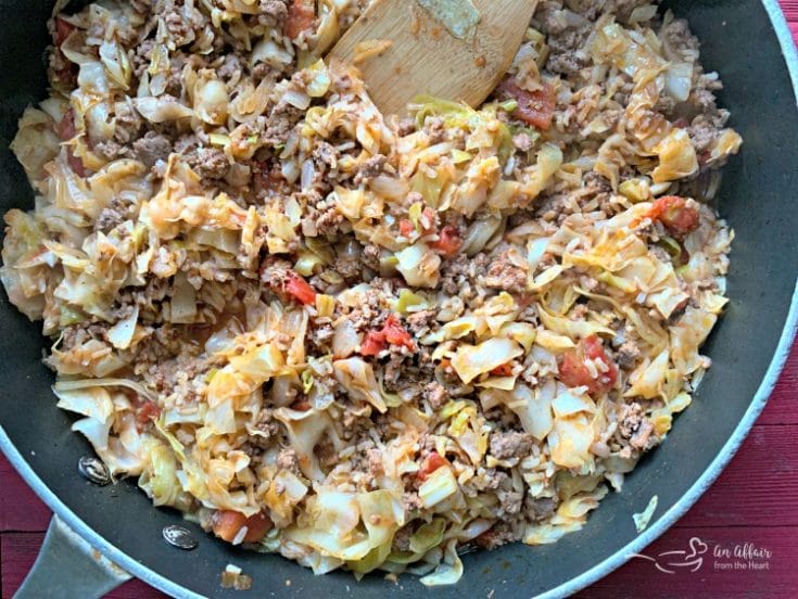 Overhead of Unstuffed Cabbage Roll Skillet