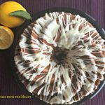 overhead of lemon rhubarb bundt cake