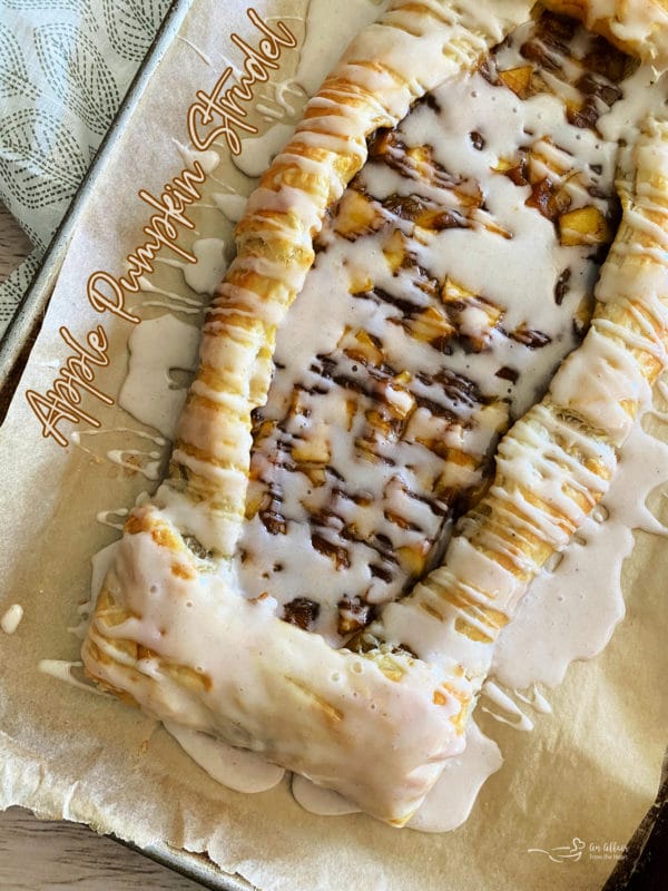 baked apple pumpkin strudel with icing