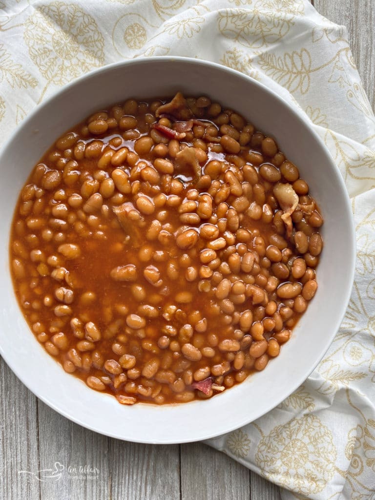 Grandma's Baked Beans (Pork n Beans) white bowl