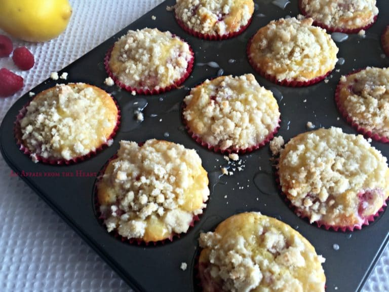 Lemon Raspberry Crumb Muffins in a muffin tin