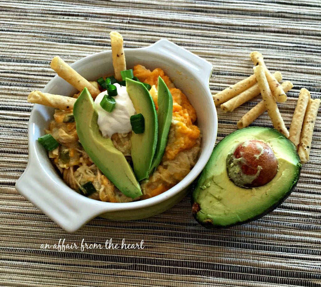 Slow Cooker Green Chile Chicken Enchilada Casserole