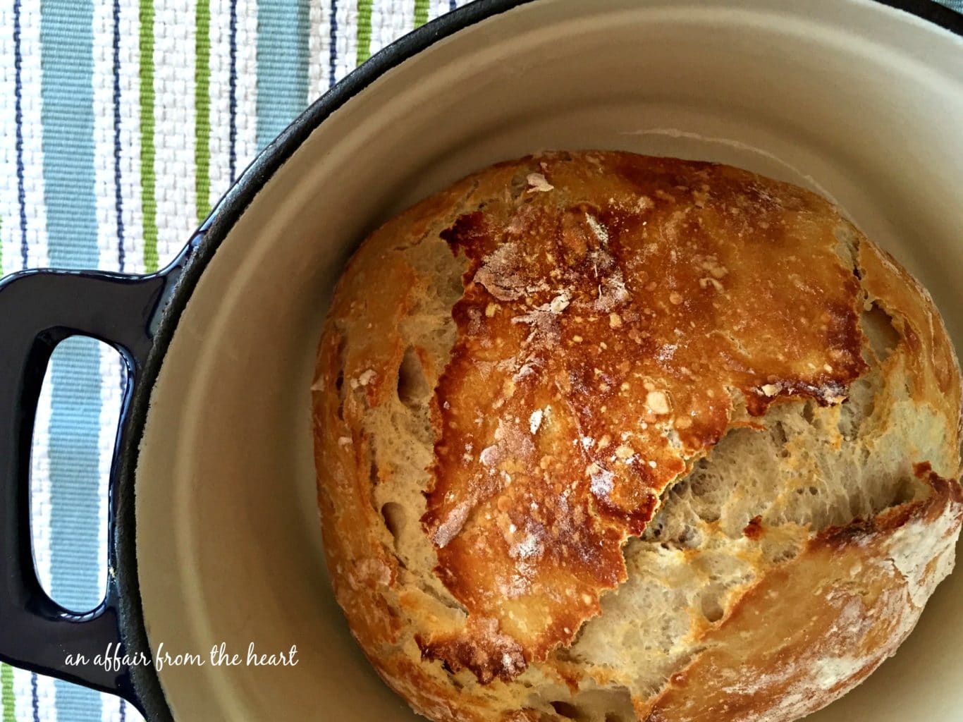 close up of No Knead Crusty Dutch Oven Bread