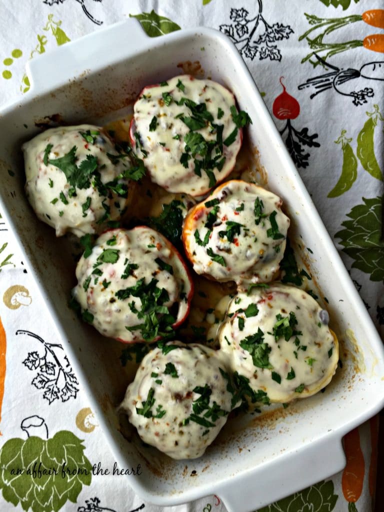 overhead of southwest chipotle stuffed peppers