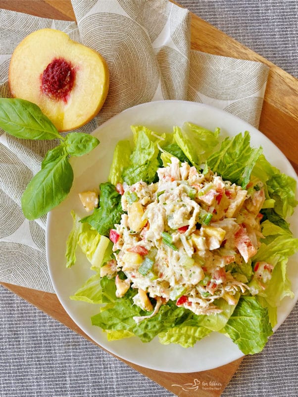 basil chicken salad on white plate