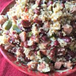 Skillet Red Beans & Rice in a red serving bowl