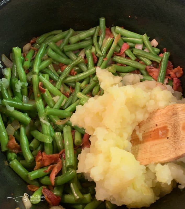 Potato green bean bacon soup prep