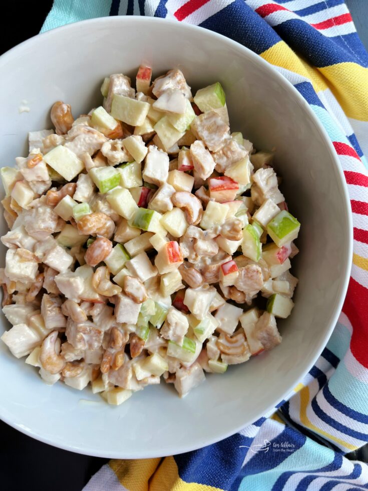 Apple Chicken Salad in a white serving bowl.
