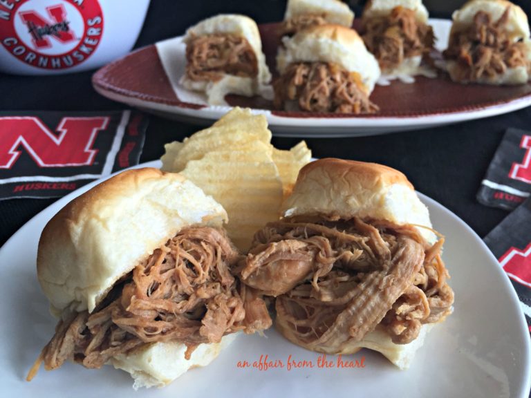 Close up of Hawaiian Pork Sliders on a white plate