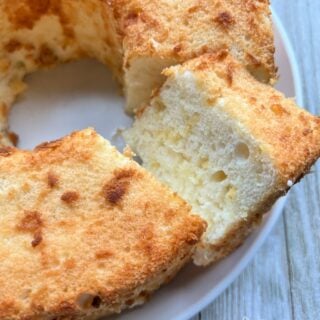 (Two Ingredient) Pineapple Angel Food Cake one slice cut