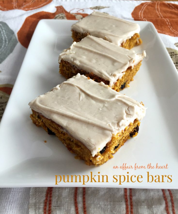 Pumpkin Spice Bars on a white serving platter