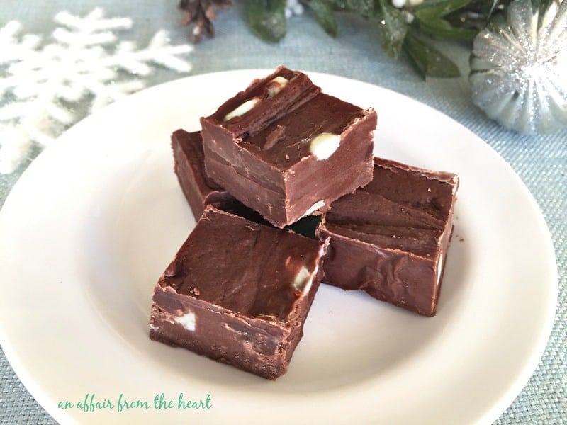 Mint Fudge stacked on a white plate