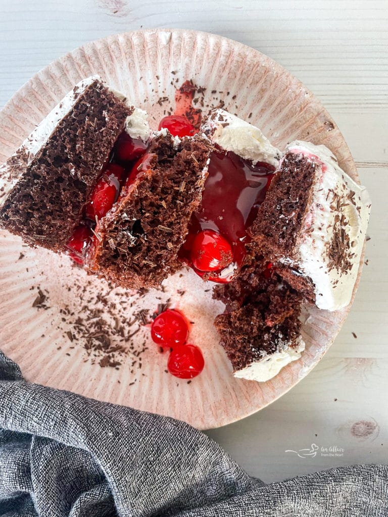 slice of black forest cake on plate