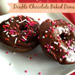 Double Chocolate Baked Donuts on a white plate with text "Double Chocolate Baked Donuts"