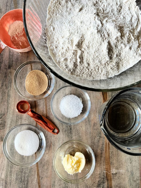 flour, sugar, butter, salt, water, yeast