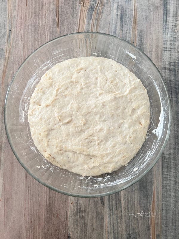 peasant bread dough rising in bowl