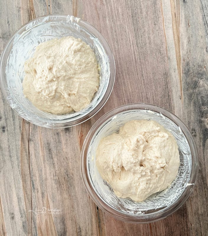 two bowls of peasant bread dough