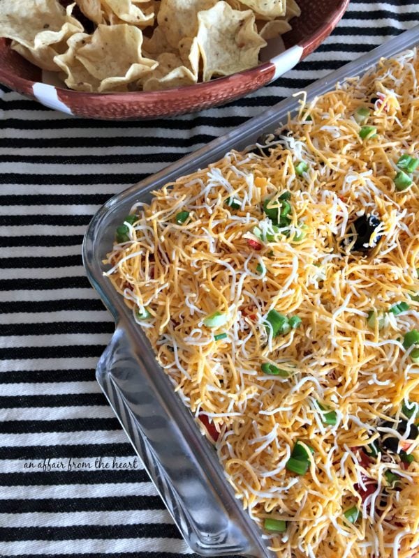 overhead of Mexican Layered Bean Dip
