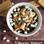 S'Mores Yogurt in a white bowl with text "S'mores Yogurt"