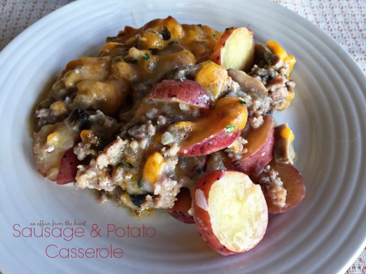 Sausage & Potato Casserole on a white plate