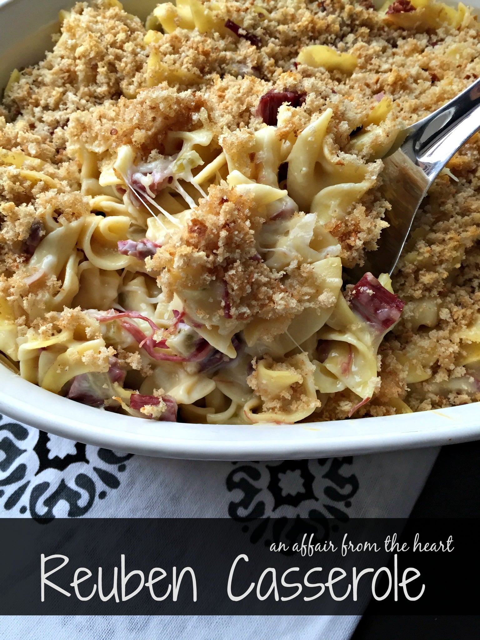 Pinterest image with text "Reuben Casserole"