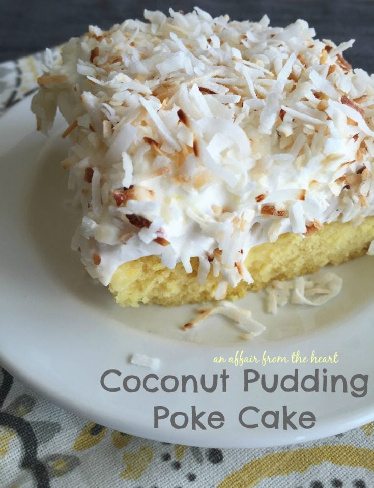 Close up of Coconut Pudding Poke Cake