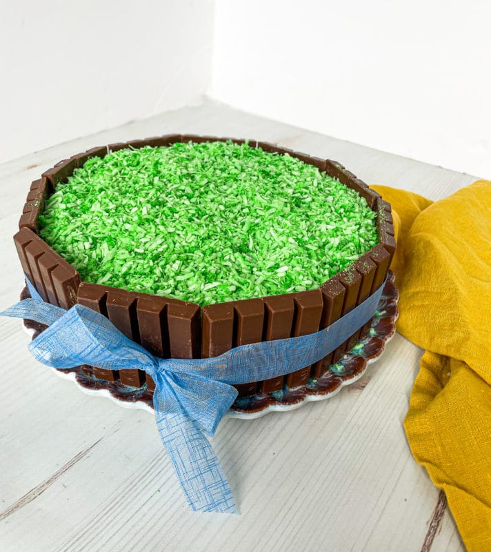 Edible Grass on Easter Cake with Kit Kats