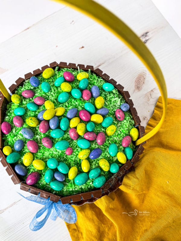 Easter M&M eggs on top of Easter Cake