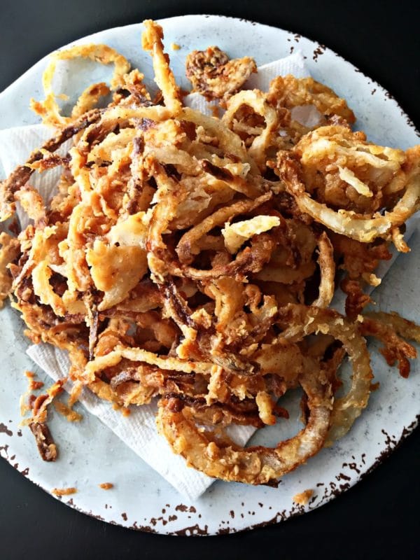 close up of onion strings