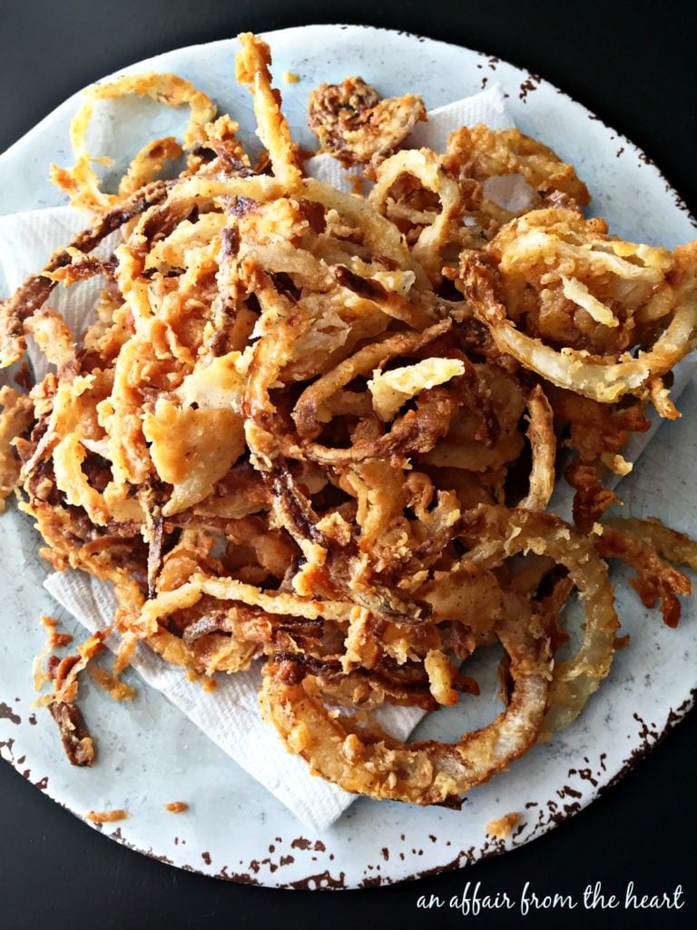 Easy Onion Strings ~ Crispy Burger Topping - Miss in the Kitchen