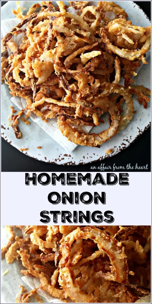 Homemade Onion Strings | An Affair from the Heart pinnable image