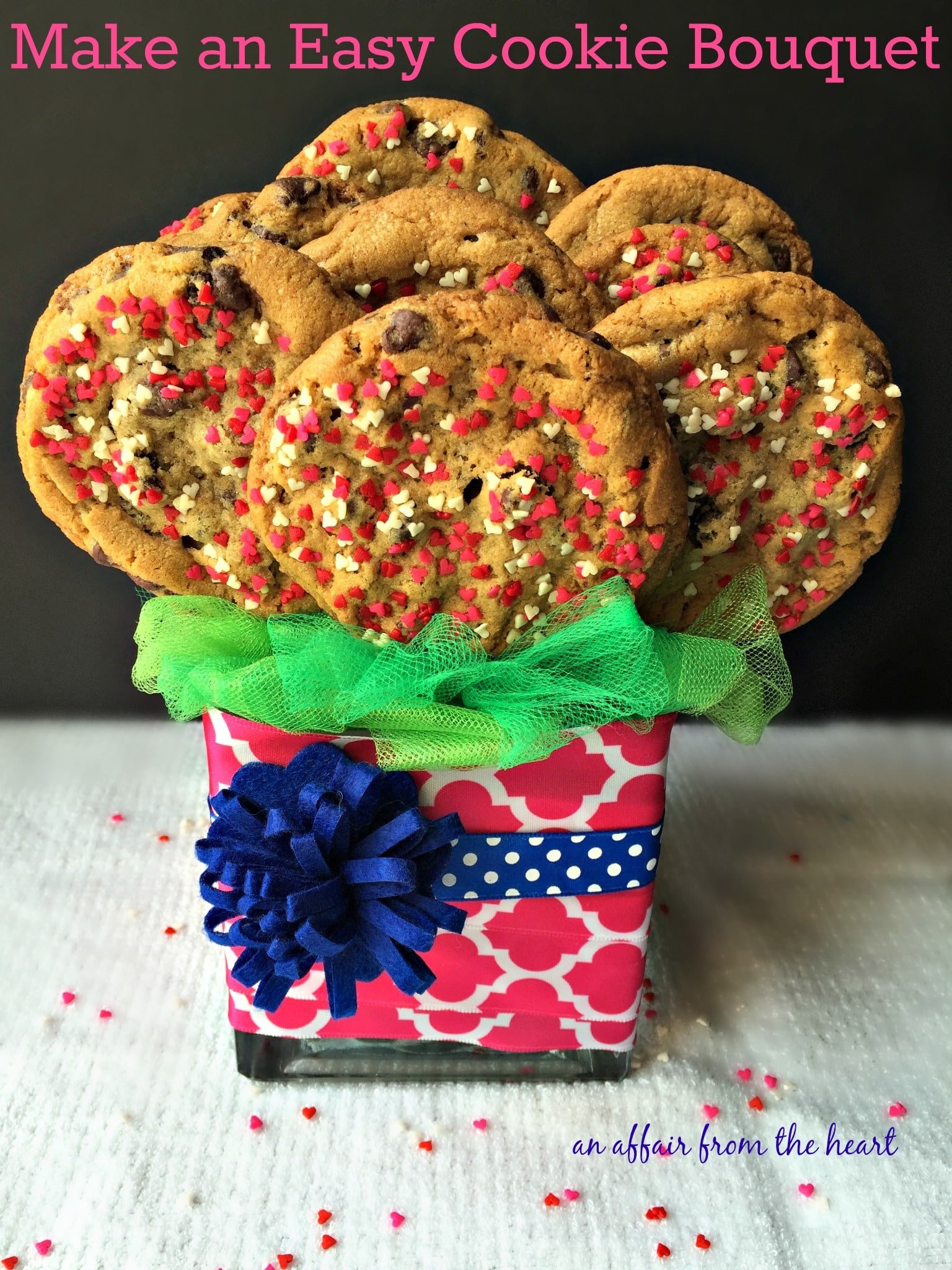 Homemade Cookie Bouquet with text "make an easy cookie bouquet"