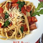 BLT Pasta in a white bowl