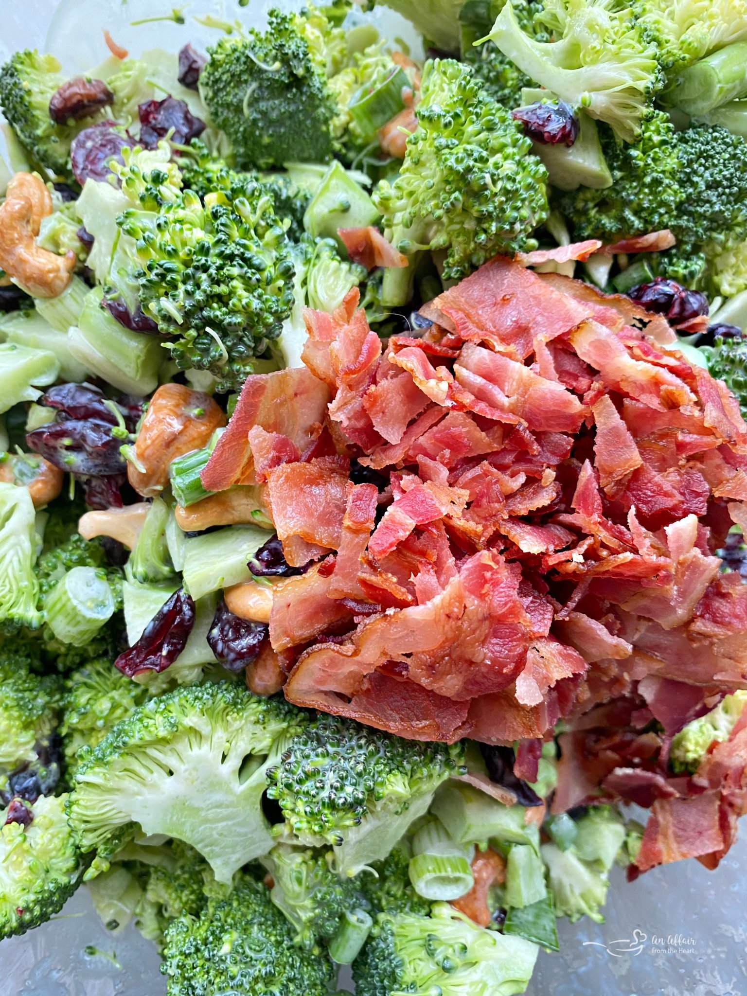 Bacon Cashew Broccoli Salad - Tossed In A Sweet Dressing. YUMMY!