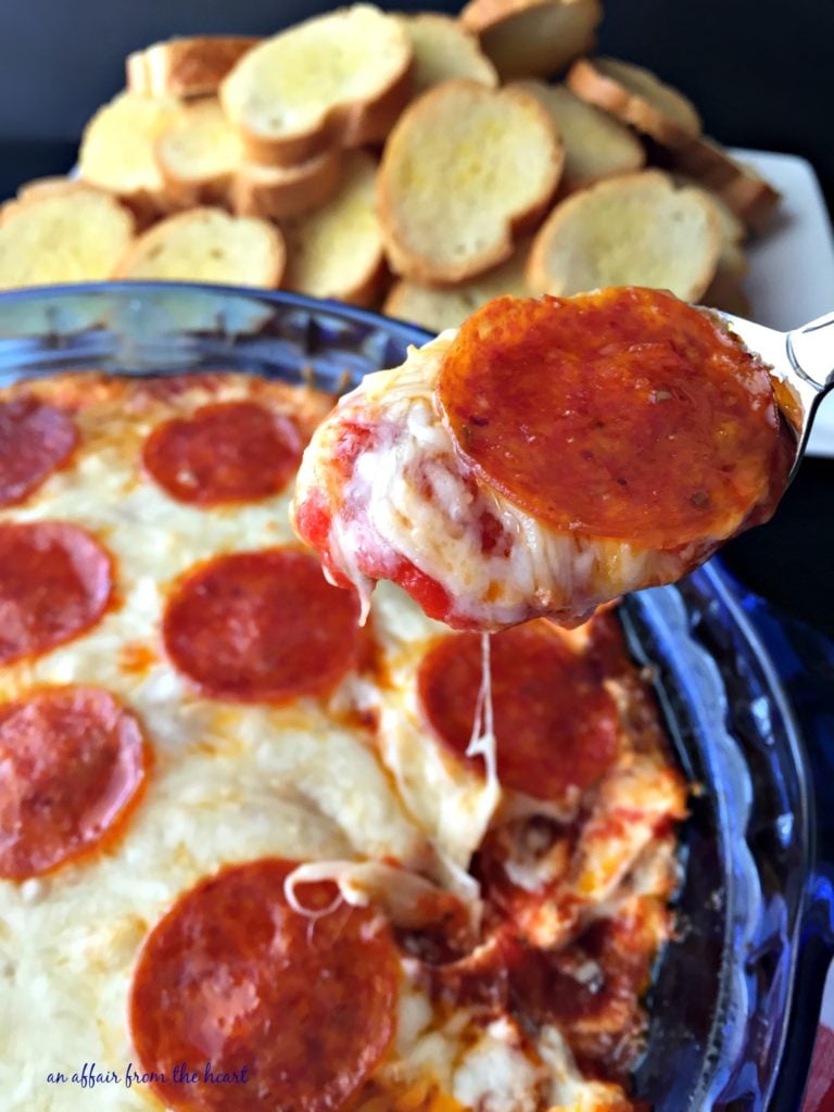 Pizza Dip on a spoon