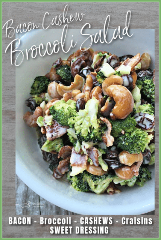 Graphic for bacon cashew broccoli salad