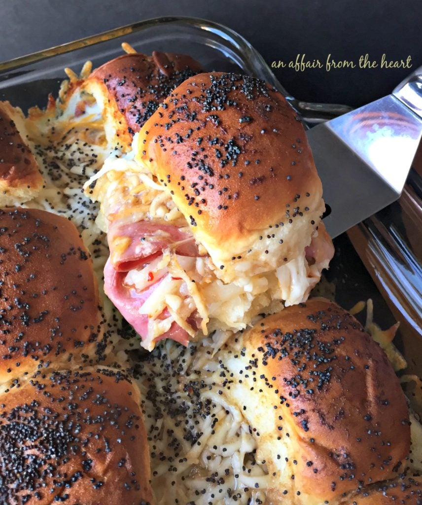 Close up of a Baked Roast Beef Slider with Horseradish Sauce