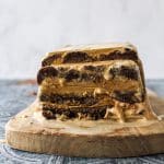 Close up of the layers in the Coffee & Donuts Ice Cream Cake.