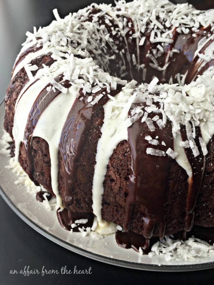 close up of Chocolate Macaroon Tunnel Cake