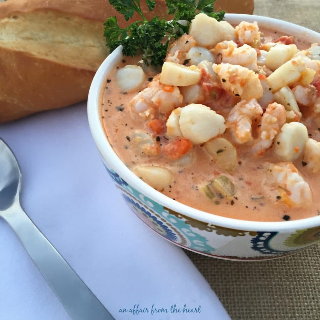 Creamy Tomato Seafood Bisque a fancy looking, simply seafood bisque!