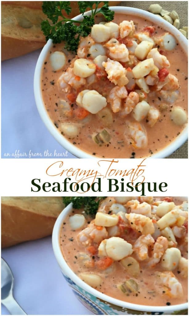 Creamy Tomato Seafood Bisque a fancy looking, simply seafood bisque!