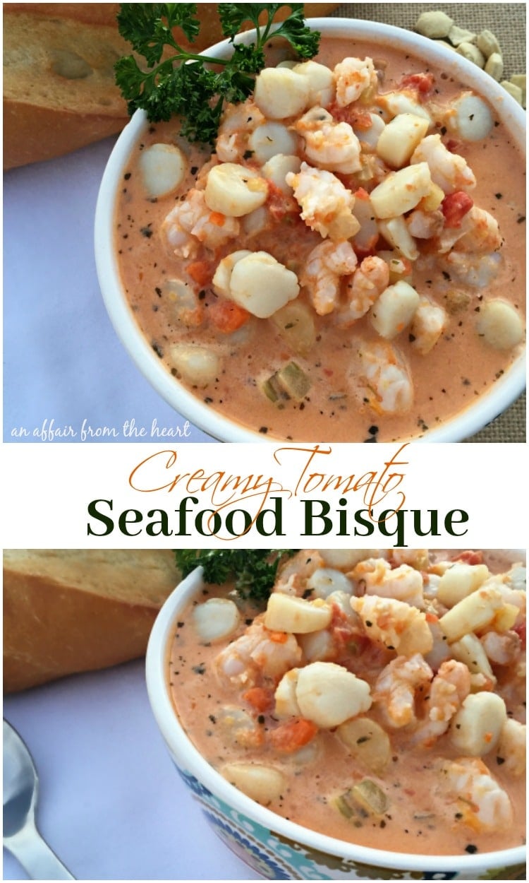 Creamy Tomato Seafood Bisque - a fancy looking, simply seafood bisque!