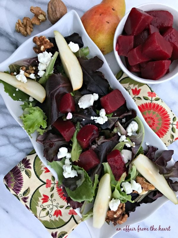 Pickled Beet Salad with Pears, Walnuts & Goat Cheese