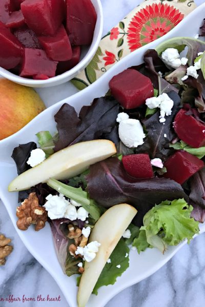 Pickled Beet Salad with Pears, Walnuts & Goat Cheese