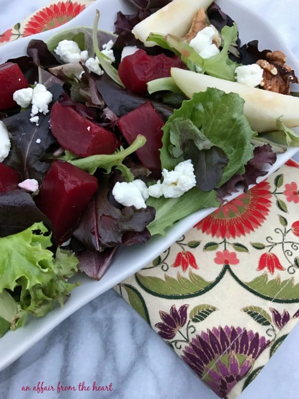 Pickled Beet Salad with Pears, Walnuts & Goat Cheese