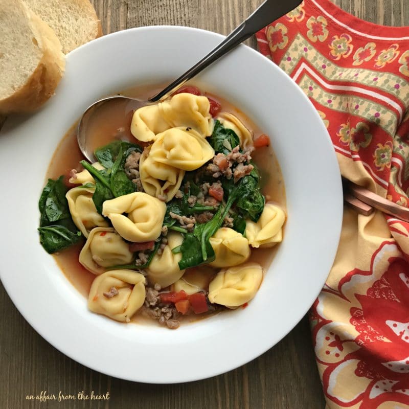 Tortellini Soup with Spinach and Sausage