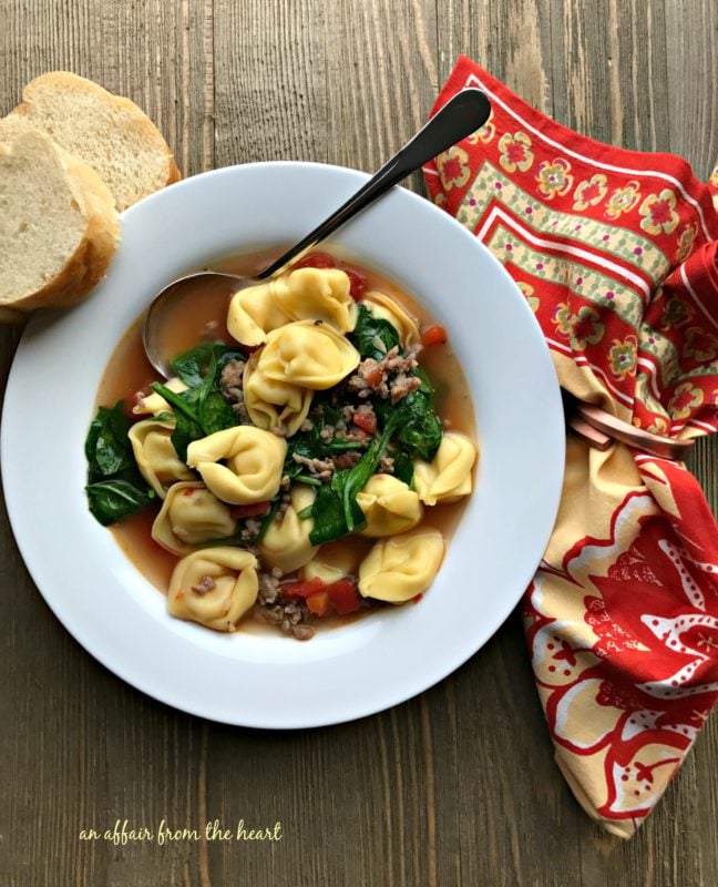 Tortellini Soup with Spinach and Sausage