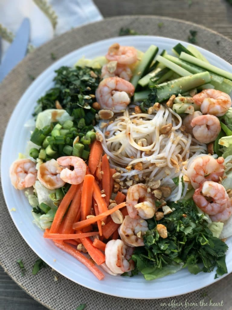 Thai Shrimp & Rice Noodle Salad on a white plate